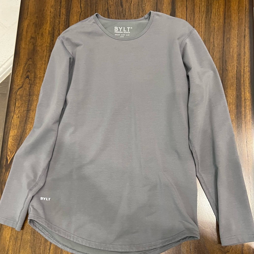 BYLT Drop-Cut Long Sleeve: LUX;
Color: Grey; Size: Medium